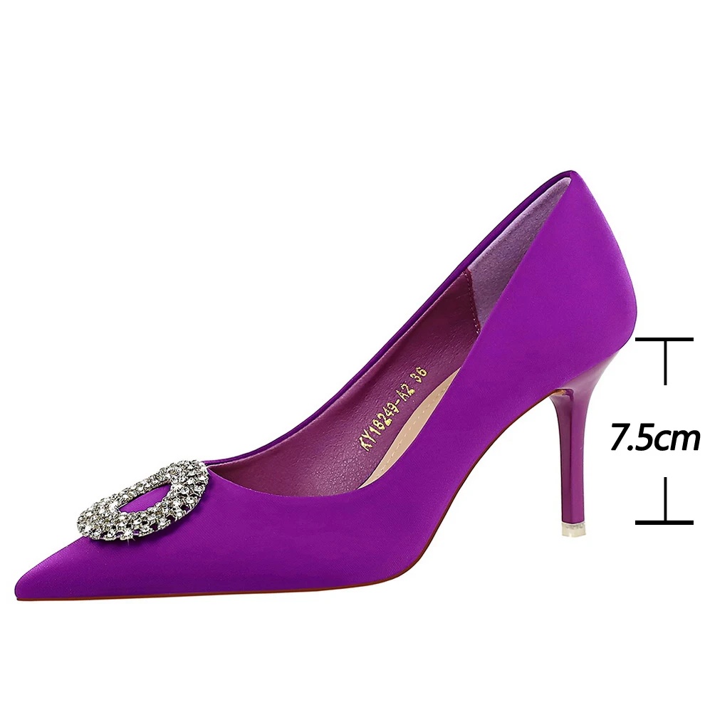 BIGTREE Shoes Women cm Heels Rhinestone round buckle