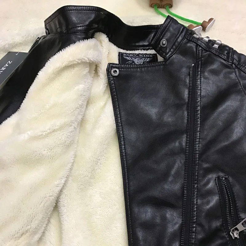 Kids Jackets Winter Children GENUINE PU Leather Jacket Zipper Boy'S Rivets Fashion Kids Spring Jacket Clothes Solid Outerwear Coats 2-16Y