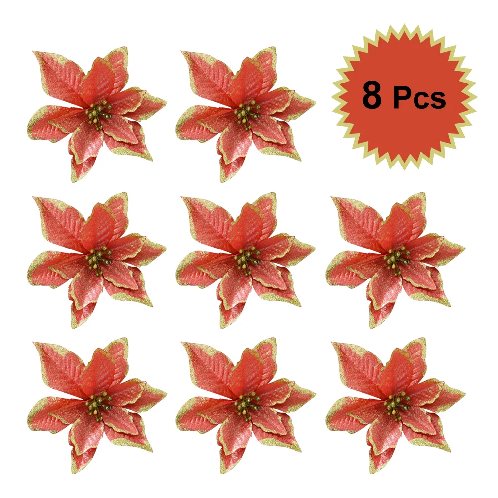 

8 Pcs Office Decoration Wedding Decorative Flowers Christmas Wreath Glitter Fake Gliter Artificial