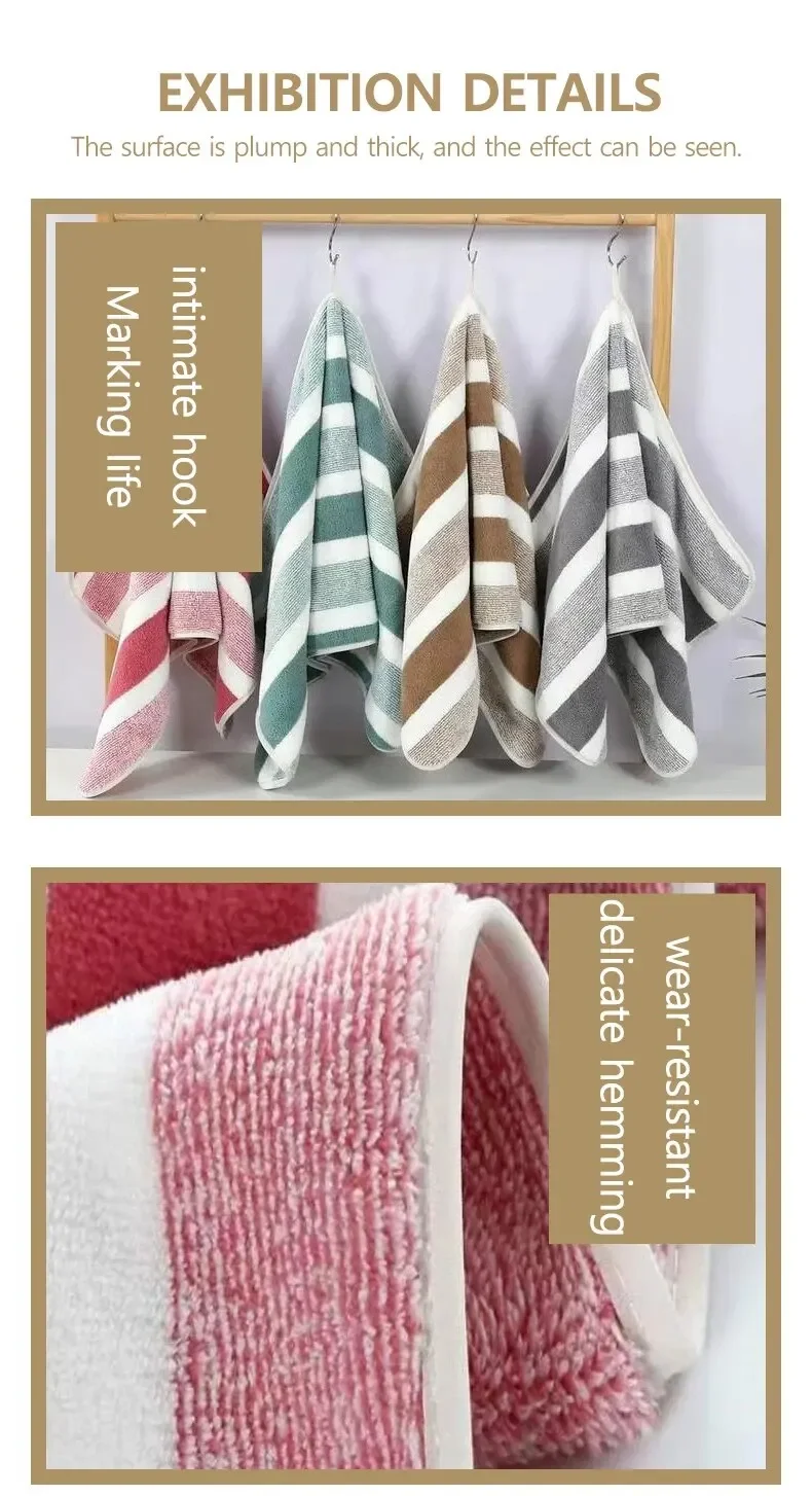 Description Picture 5 of itemStriped Pattern Towel Set Soft Hand Towel Bath Towel Quick Drying Absorbent Towels For Bathroom
