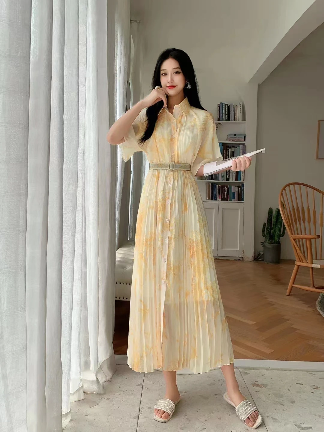 2024 New Spring Summer Women Turn-down Collar Half Sleeve
