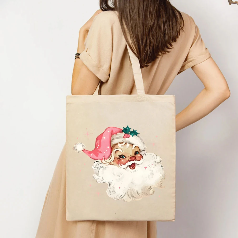 Pink Santa Women Handbag Retro Christmas Tote Bag Matching Family Bag Pink Vintage Holiday Crewneck Group Party Women's Handbags - Image 2