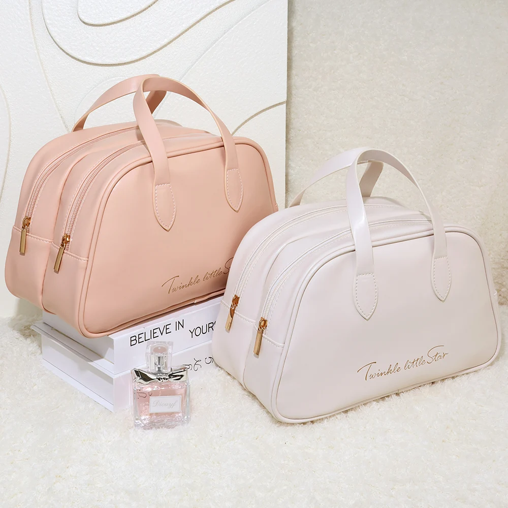 Large-Capacity Double Layer Travel Cosmetic Bag Portable PU Makeup Pouch Women Waterproof Bathroom Washbag Multifunctional Bag 5