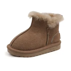Children's Winter Fashion Snow Boots - Genuine Leather with Warm Plush Lining - 28(insole 17.4 cm) (Camel)