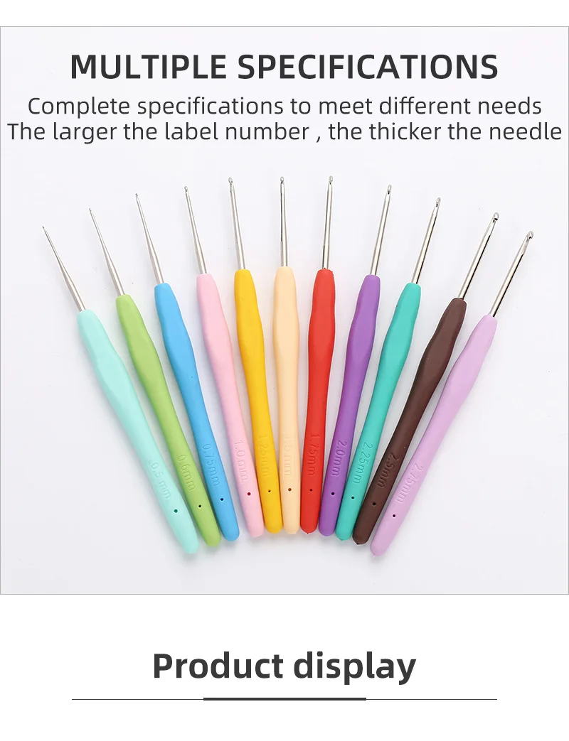Description Picture 5 of itemColorful TPR Crochet Hooks Kits Soft Handle Aluminum Crochet Needle Lace Yarn Weave Fine Head Knitting Needles Set Weaving Tools