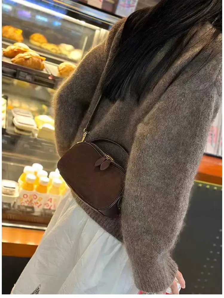 Women's Genuine Suede Cowhide Leather Shoulder Bag - Interior view