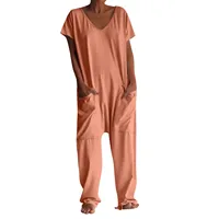 jumpsuit women Fashion Casual Short Sleeve Jumpsuits Loose and comfortable Pullover bodysuit With Pockets trend monos largos - Image 3