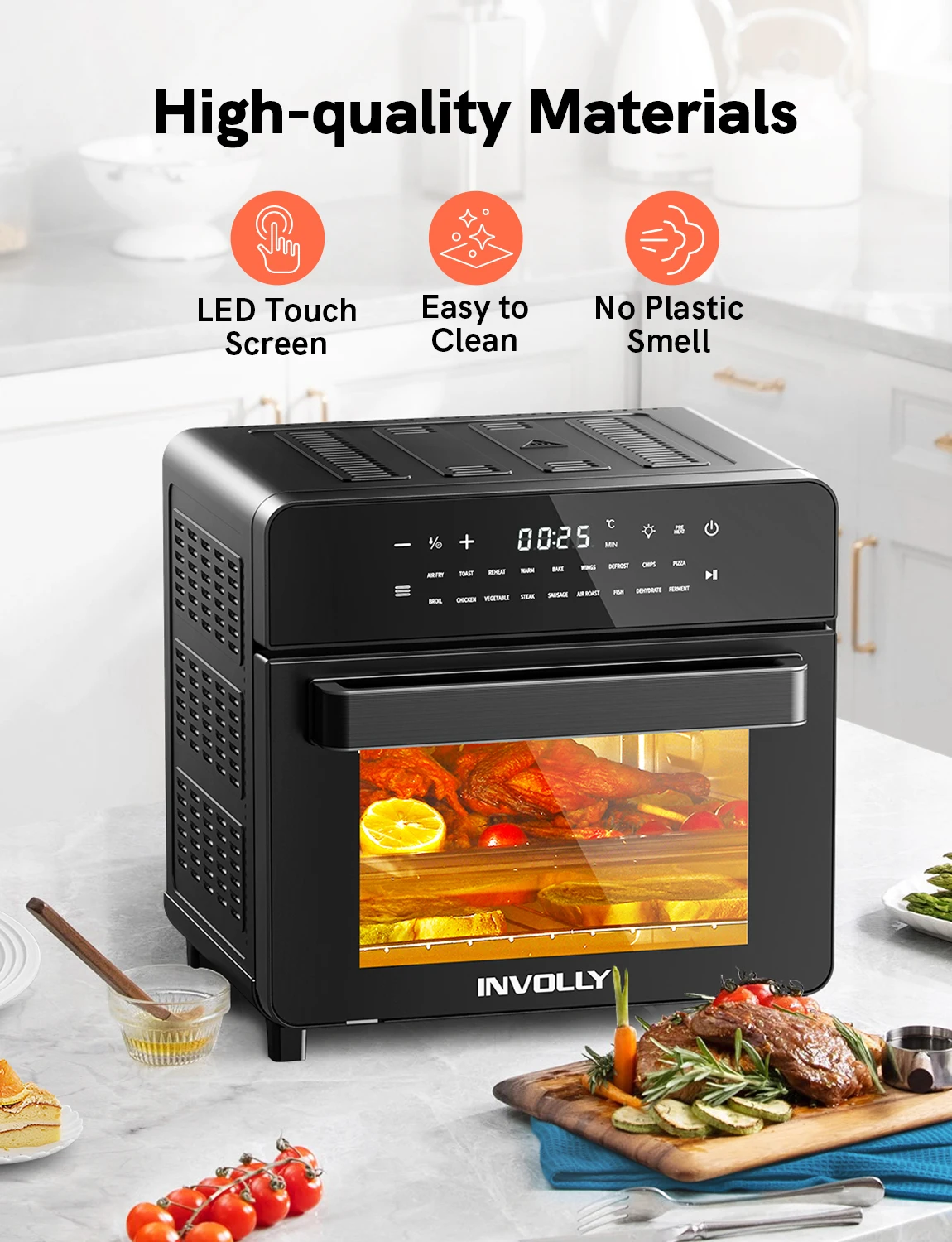 Forno a convezione per friggitrice ad aria INVOLLY 1600W forno per  tostapane Touchscreen digitale 15L con 18 programmi di cottura preimpostati  forno
