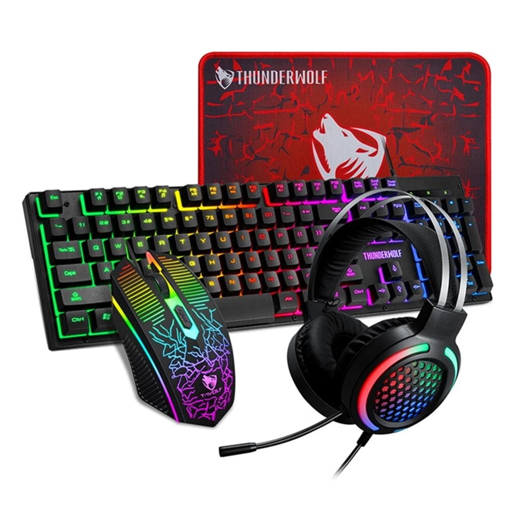 

Backlight Gamer 4 in 1 Keyboard Set Headset 104 Keycap Wired Key Board and Mouse Mousepad Four Piece for Gaming Desktop Computer