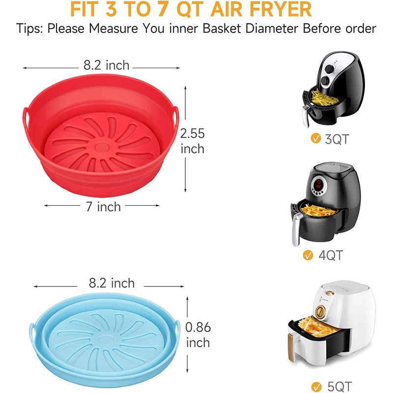 LMETJMA Silicone Air Fryer Liners for 3 to 7 QT Collapsible Silicone Liners for Air Fryer Basket Reusable Pot Baking Tray JT80