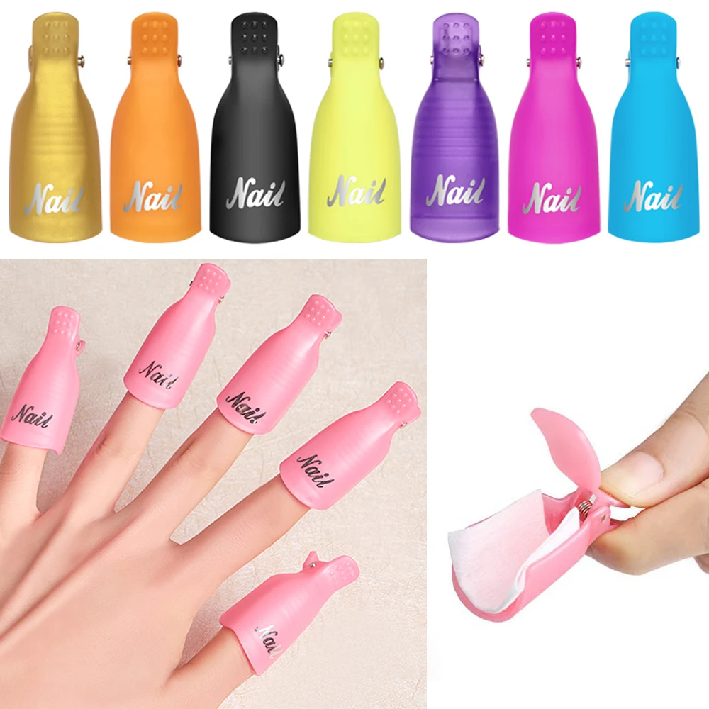 10Pcs Manicure Nail Clip Gel Polish Remover Pinzette Cleaner Tips Nails Soak Off Wraps Cap Plastica Easy-Off Clip Fingers Tools