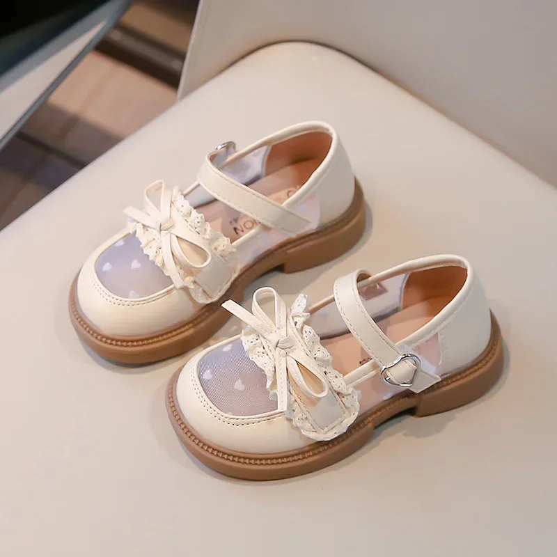 Leather Mesh Breathable Black Kids Mary Jane Shoes for Girls