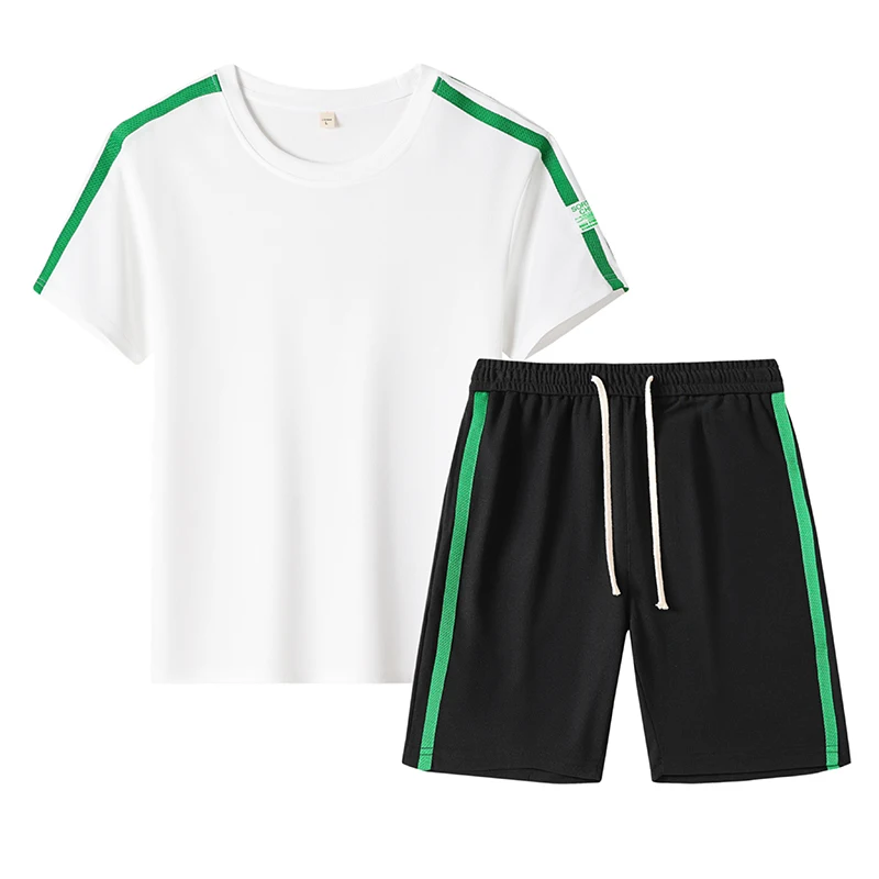 Two Piece Set for Men 2024 Summer Casual Contrast Color Short Sleeve Breathable T-shirt Sports Joggers Loose Shorts Ropa Hombre