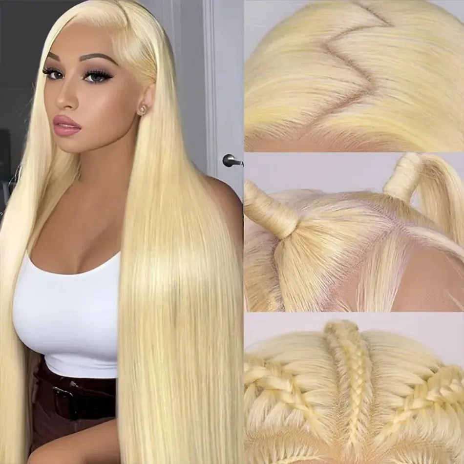 613 Blonde Lace Front Wigs Human Hair 13x6 13X4 Hd Transparent Straight Wigs Bleached Knots For Women Brazilian Wig 220% Density