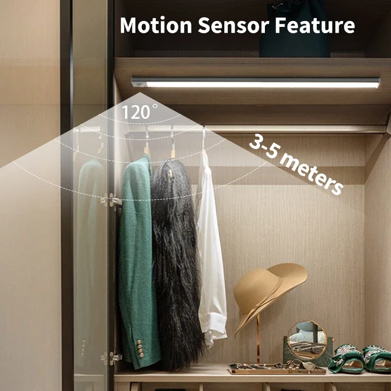 20/30/40/60cm Ultra-thin LED Cabinet Light Rechargeable Motion Sensor Light USB Night For Wardrobe Closet Kitchen Lighting motion sensor light led night light led motion sensor light led cabinet light under cabinet light cabinet lights led cabinet lights motion sensor lights