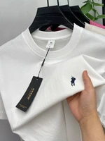 100% pur coton à manches courtes col rond hommes T-shirt vente chaude marque de luxe été exquis poney broderie haut respirant 1
