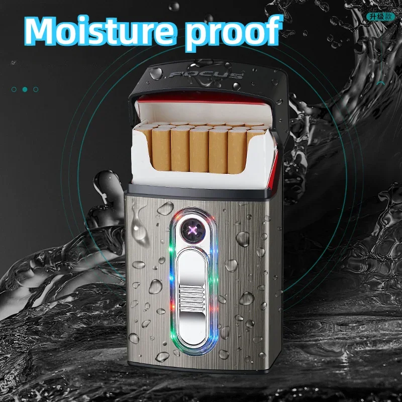 Sleek LED Flash Cigarette Case with Double Arc Lighter, Holds 20 Cigarettes