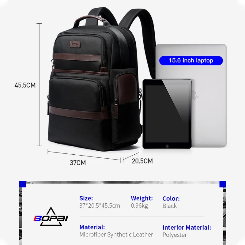 BOPAI Men's Leisure Backpack Anti-theft USB Charging 15.6 Inch Laptop Backpack For Men Cool Travel Business Work Male Backpack images - 6