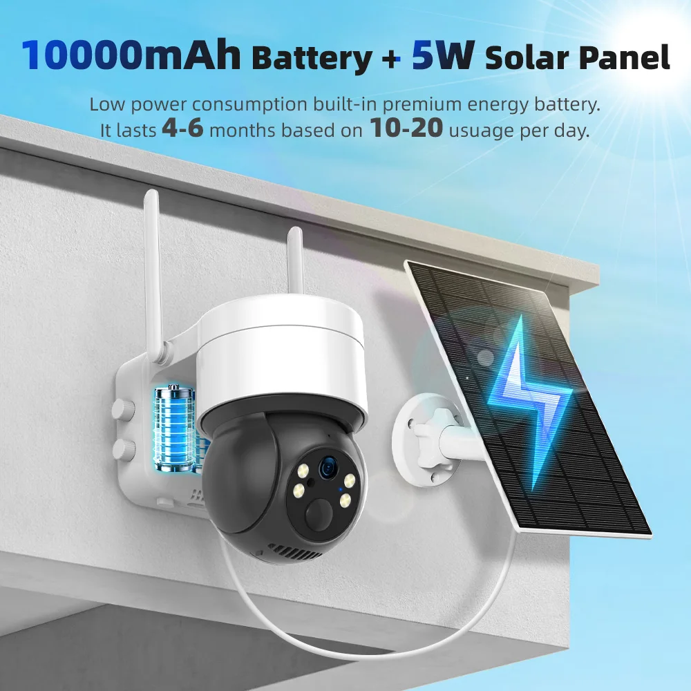 3MP Tuya SmartLife Battery Solar Powered WiFi Outdoor Surveillance Security PIR Human Detection PTZ Motion Tracking CCTV Camera 2