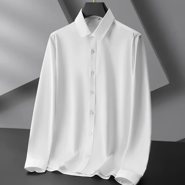 Chemise à manches longues pour hommes, couleur unie, décontractée, résistante aux rides, confortable, polyvalente, toutes saisons, nouvelle collection 1