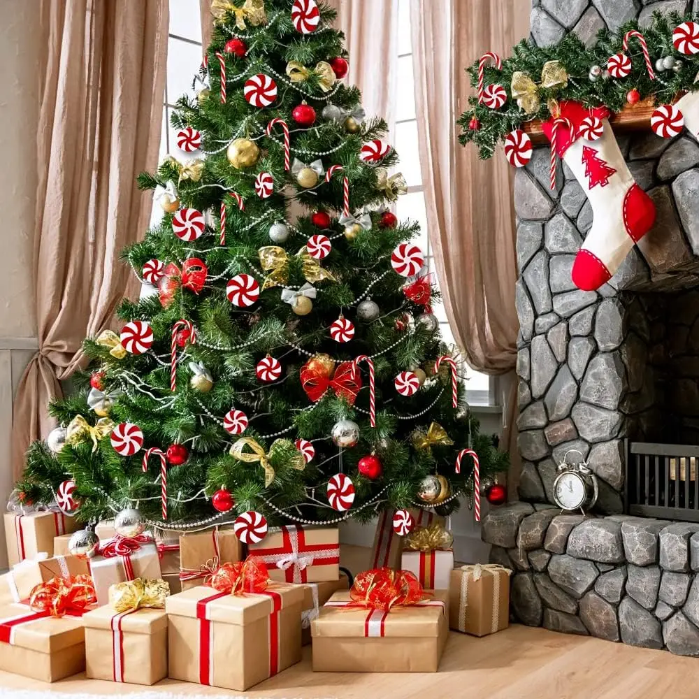 Description Picture 4 of itemChristmas Candy Ornament Set Xmas Tree Decor Hanging Red Christmas Party Lollipop Candy Cane Pendant Decorations New Year Gift