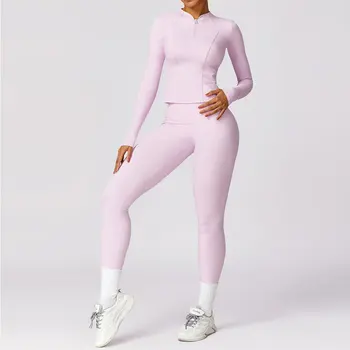 Ensemble de yoga 2 pièces pour femmes, survêtements d'entraînement sportif, vêtements de sport, fitness, manches longues, haut court, leggings taille haute, olympiques de sport