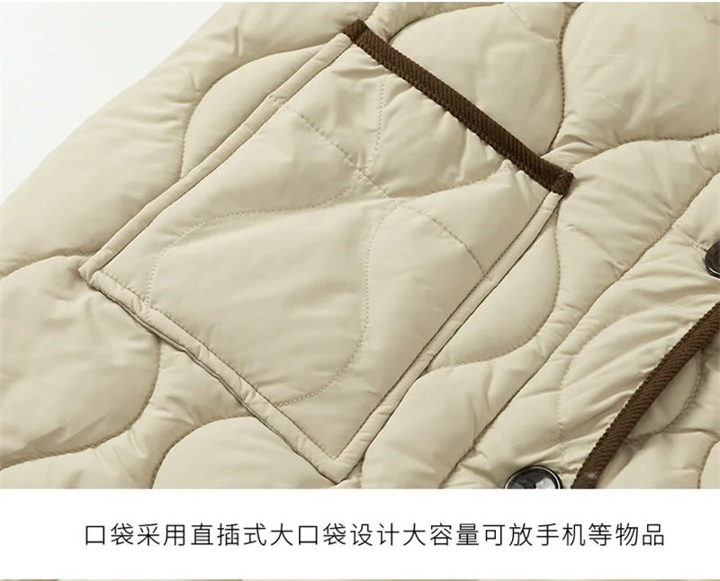Short Down Cotton Jacket Women 2025 New Contrasting Color Lapel Diamond Grid Lightweight Loose Cotton Clothes Female Outerwear