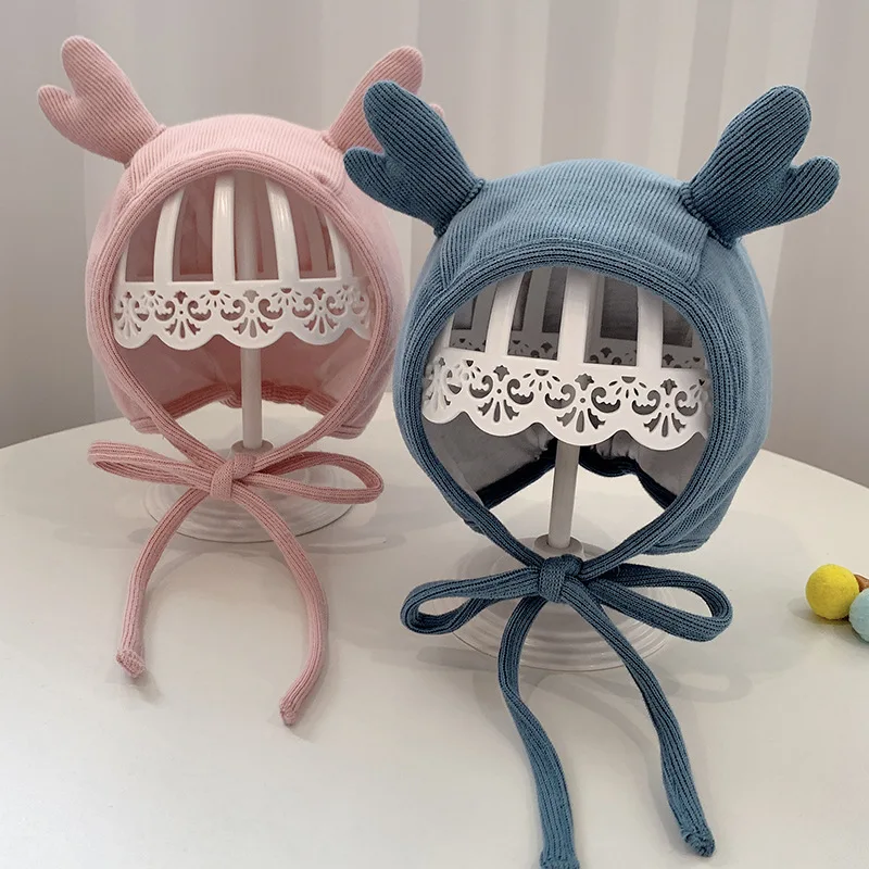 

Cute Deer Horn Knitted Hat For Baby Boy Girl Solid Color Soft Crochet Rope Beanie Cap Autumn Winter Kids Warm Windproof Bonnet