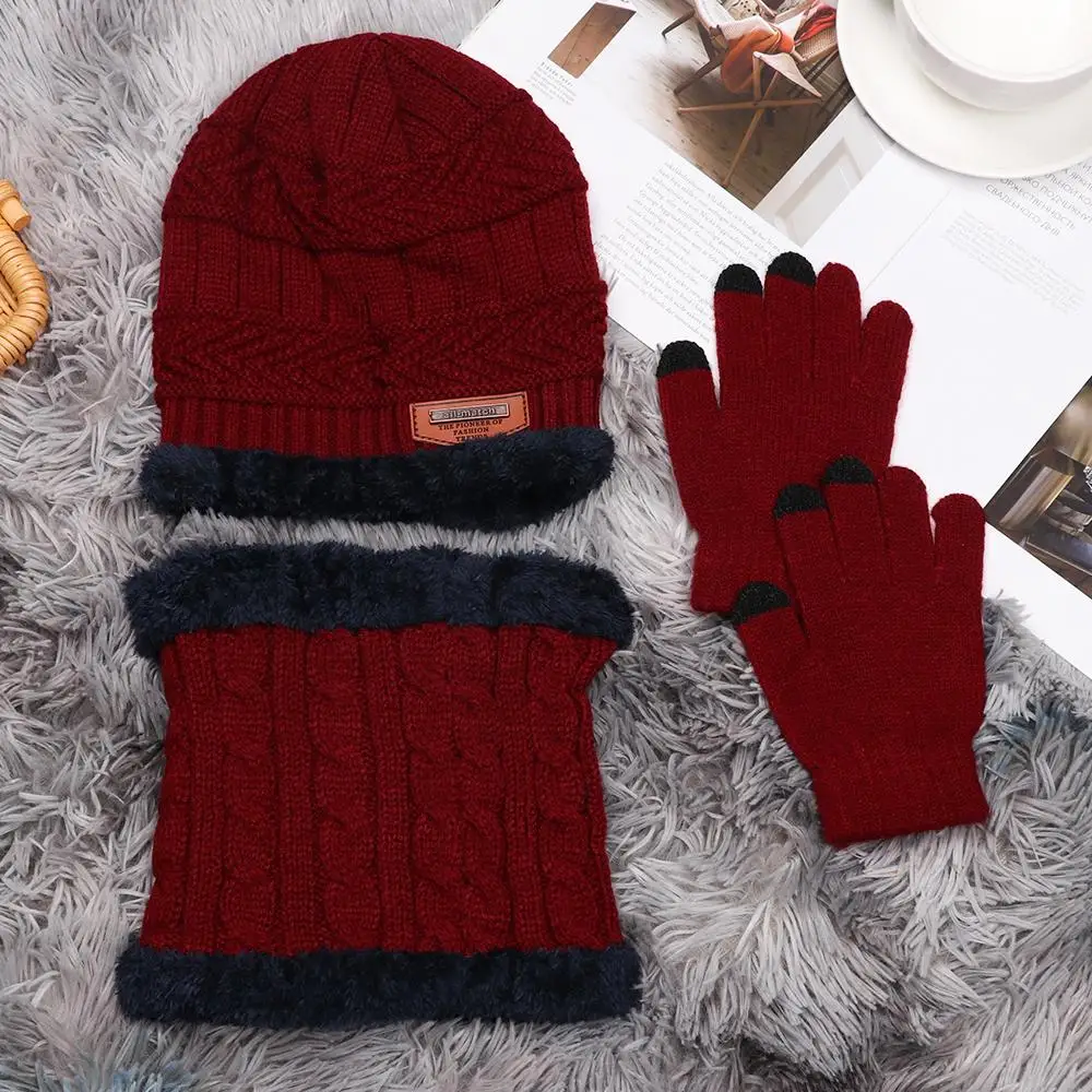 Winter 3 In 1 Mens Girl Beanie Hat And Neck Scarf Knitted Gloves Set winter hat winter accessories knitted hat scarf set