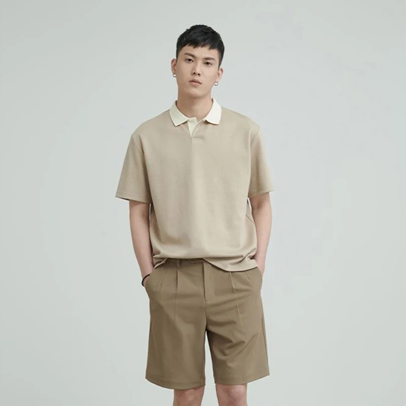 

Summer Hit Color Knitted Short Sleeve Polo Men Sweatshirt Casual Fashion Loose Harajuku Oversized T Shirt For Business Interview