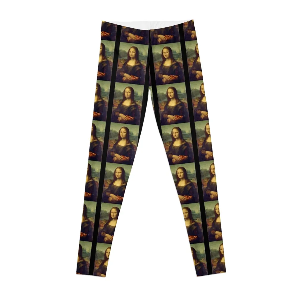 

Mona Lisa with a Piece of Pizza Leggings sports for gym Women's tights Womens Leggings