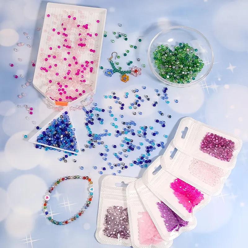 4MM Glass Bicone Shaped Beads Faceted Crystal Beads for Jewelry Making Bracelet Nacklace Earrings DIY Beading 100Pcs