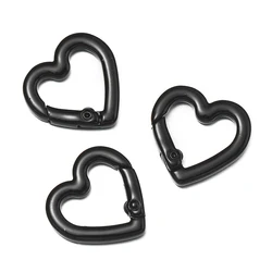 Set of 5 Metal Heart Spring Clasp Keychain Clips for DIY Jewelry and Accessories (Black)