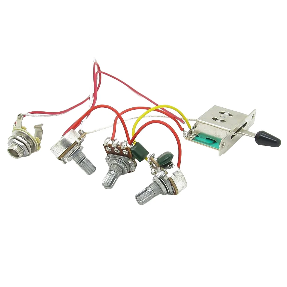 

Wiring Harness Prewired 3x 500k Pots Volume Tone Control Knobs Way Switch for Strat Guitar