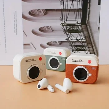 Wireless Headphones Retro Camera Wireless Earbuds Semi-In-Ear Earphones with Screen Digital Display Wireless Earbuds 1