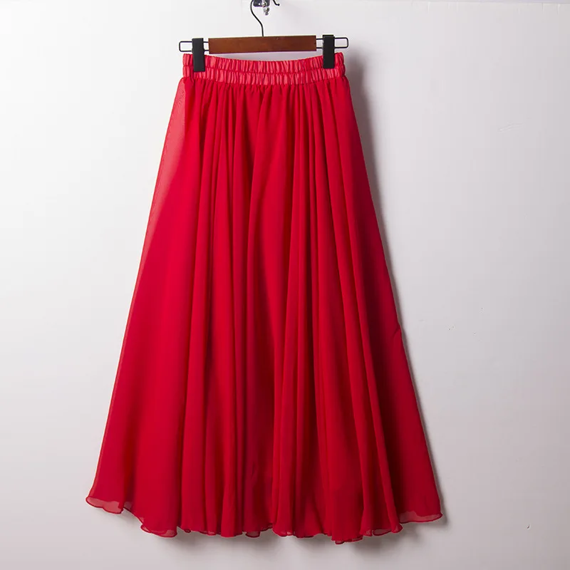 80-100cm Length 720 Degrees Big Swing Double Layer Chiffon Skirt Women Beach Summer Long Maxi Skirt Faldas Mujer wrap skirt