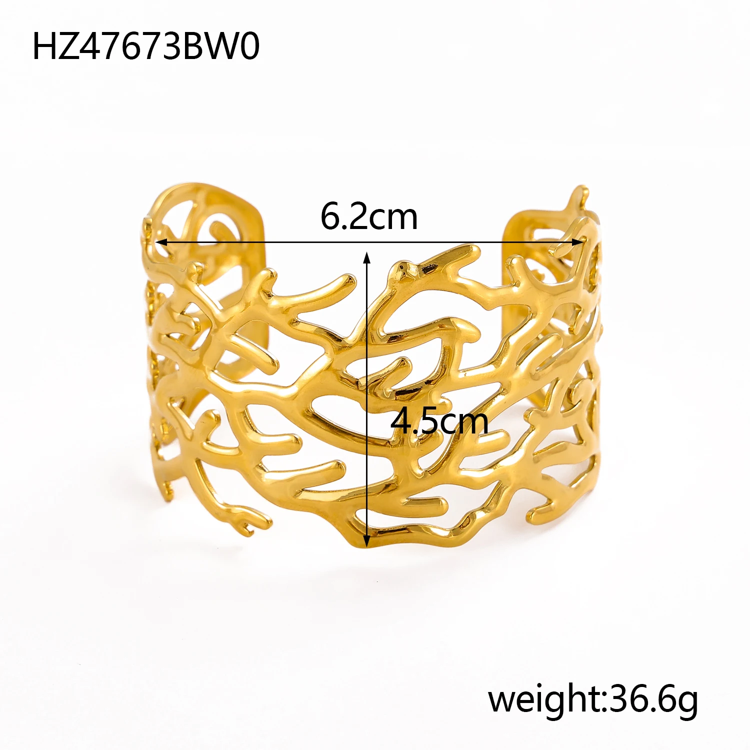 Exaggerated Large Flower Openwork Leaf Cuff Bracelet - Stainless Steel Anti-Oxidation for Women 5