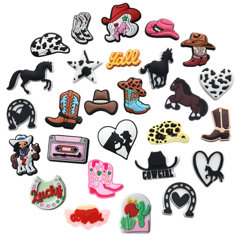 

Hot Sale 1Pcs New Arrival Western Cowboys Shoe Charms for Croc Charms Accessories Pin Decorations Kid's Women Party Favor Gifts