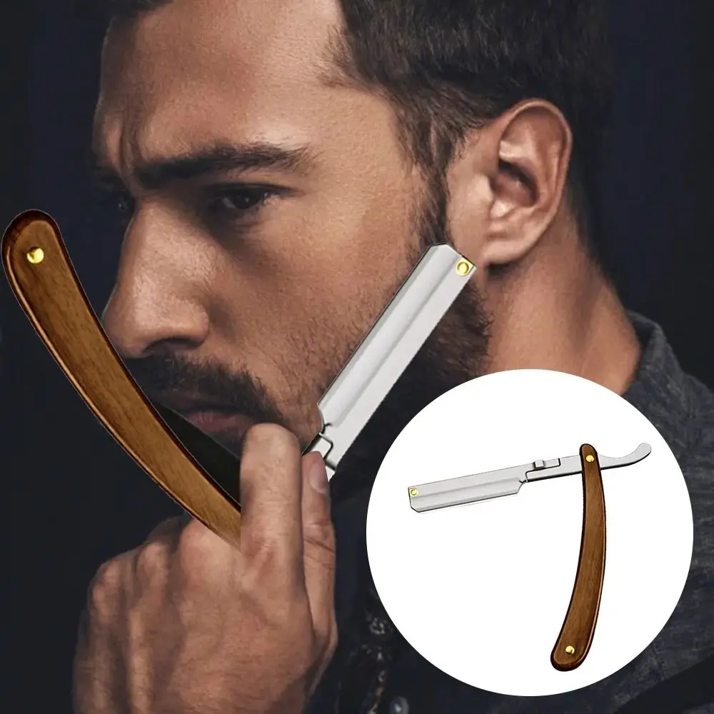 

Men with Leather Strop Home Straight Edge Barber Razor Hair Razor Salon Grooming Tool Straight Razor