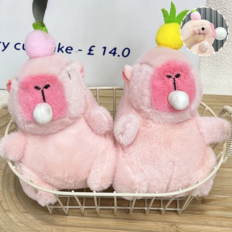 Capybara 봉제 인형 인형 핑크 버블 펜던트, 과일 시뮬레이션, 재미있는 어..