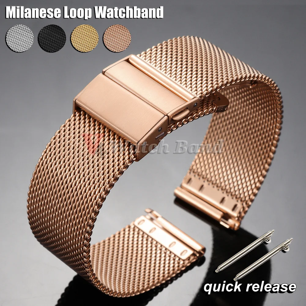 Elegant Milanese Mesh Loop Stainless Steel Watch Strap with Quick Release