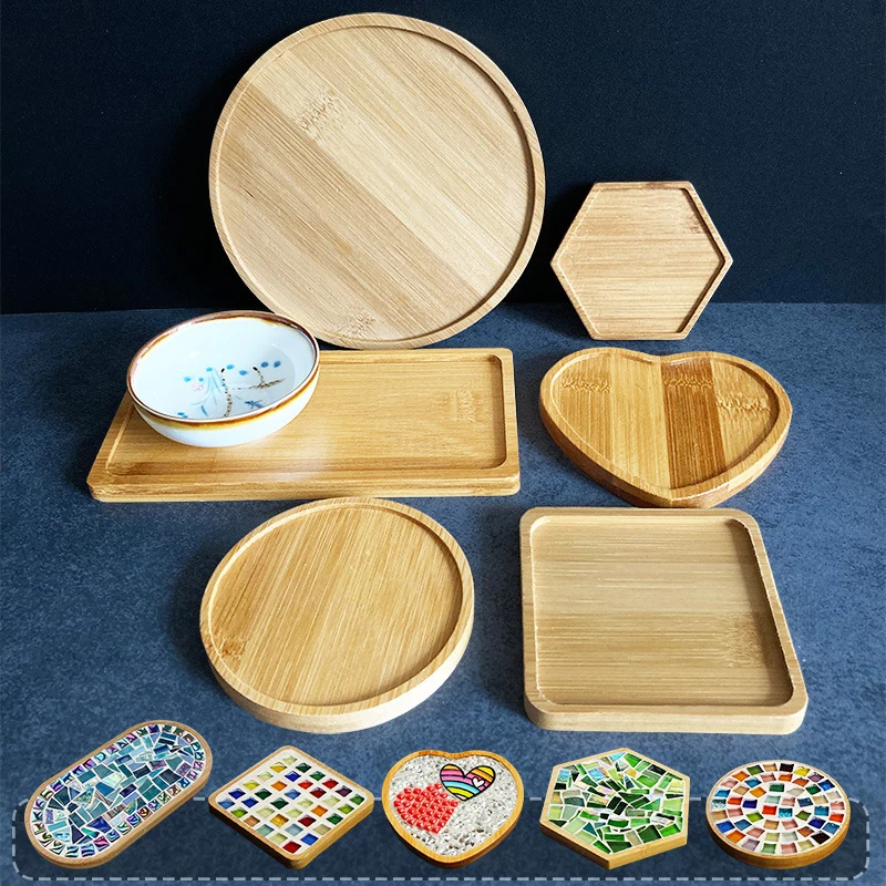 7 Styles Round Heart Square Shape Wooden Cup Coaster Empty DIY Craft Mosaic Placemat Mat Making Base Embryo Plate Accessory