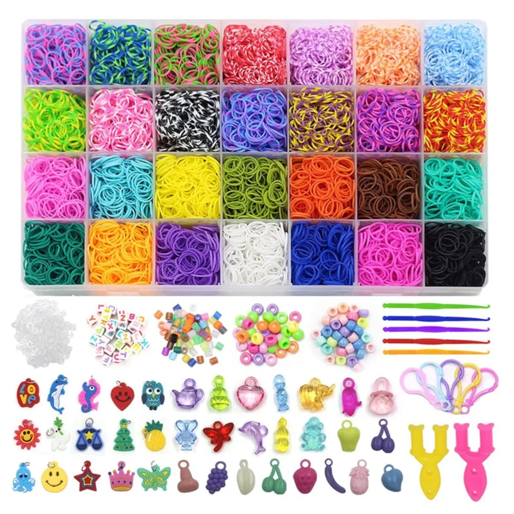 600/1500 Colored Rubber Band Bracelet Making Kit Rubber Band Filling Kit  Children Bracelet Knitting Kit