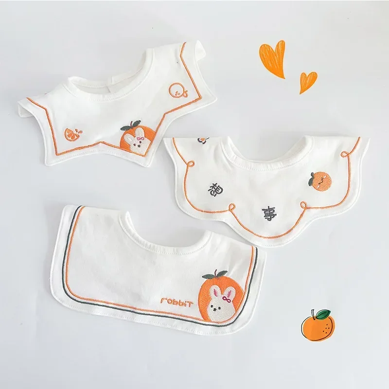 3PCS Korean Cotton Baby Bib Prince Cotton Embroidered Bibs Baby Saliva Towel Boys and Girls Waterproof Flower Fake Collar Bibs 5