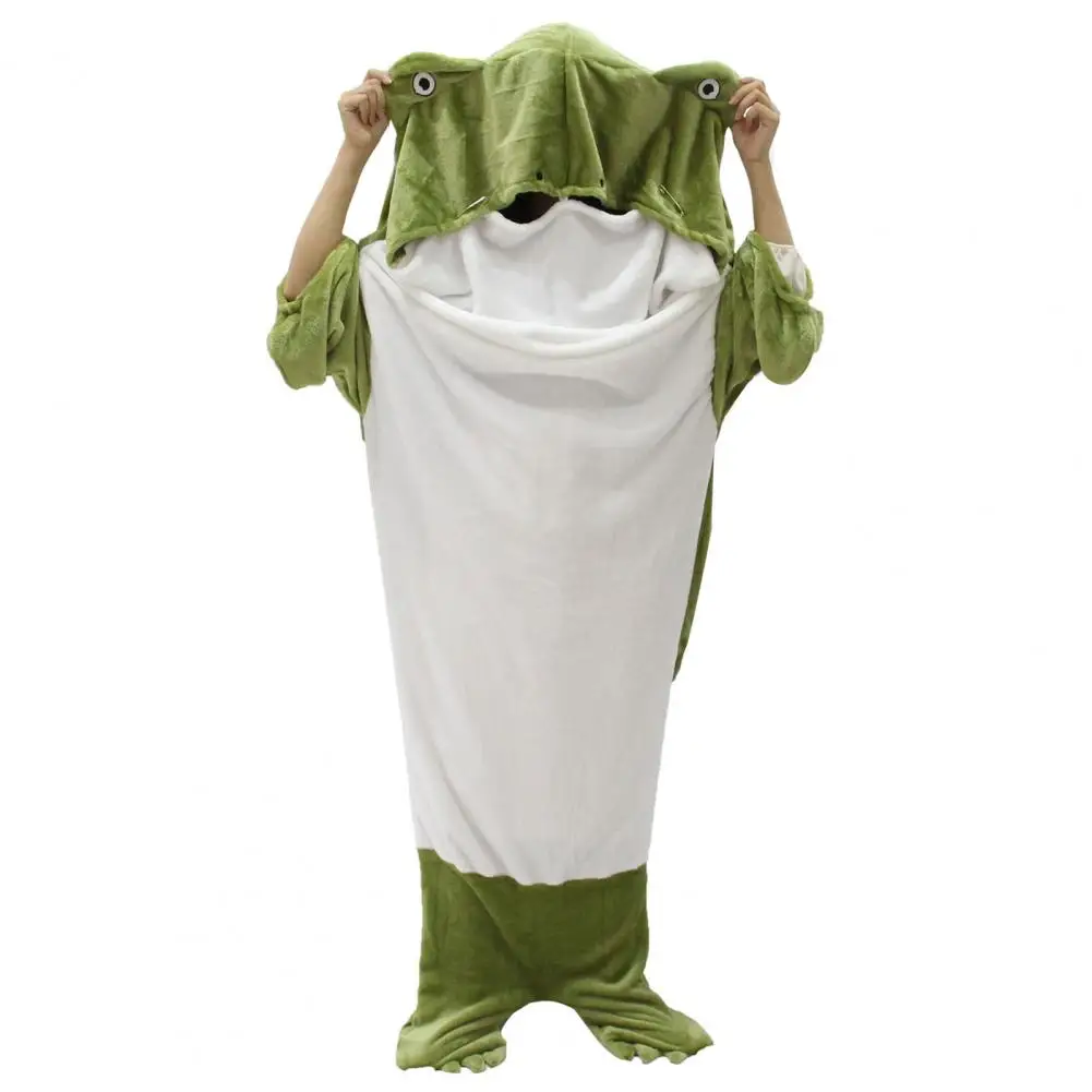 Flannel Sleeping Bag Softest Flannel Fabric Sleeping Bag Warm Cozy Cartoon Frog Hooded Blanket for Travel