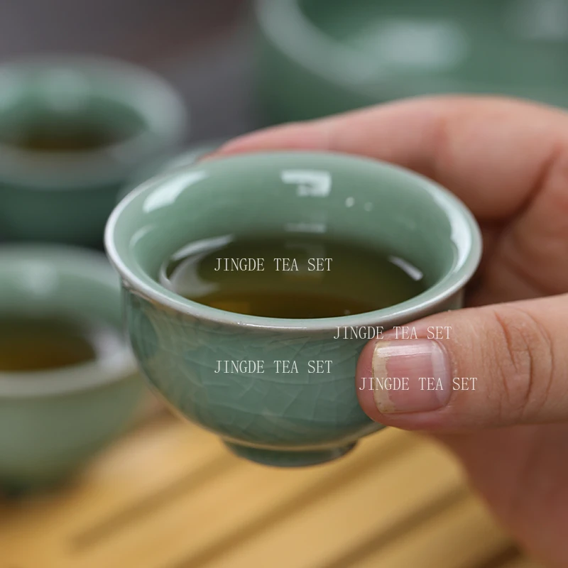 Ge Kiln Kung Fu Teapot Household Sliced Ceramic Tea Maker Chinese Style Large Capacity Solid Color Lid Bowl Tea Tasting Cup