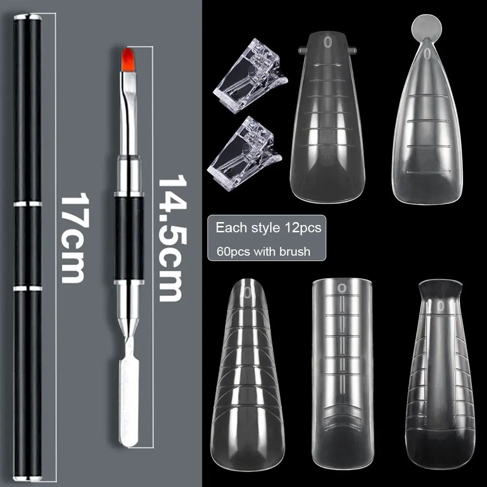 

5 Types Dual Forms With Poly UV Gel Quick Building Nail Brush Clips Nail Acrylic False Nail Art Tip Extension Upper Forms