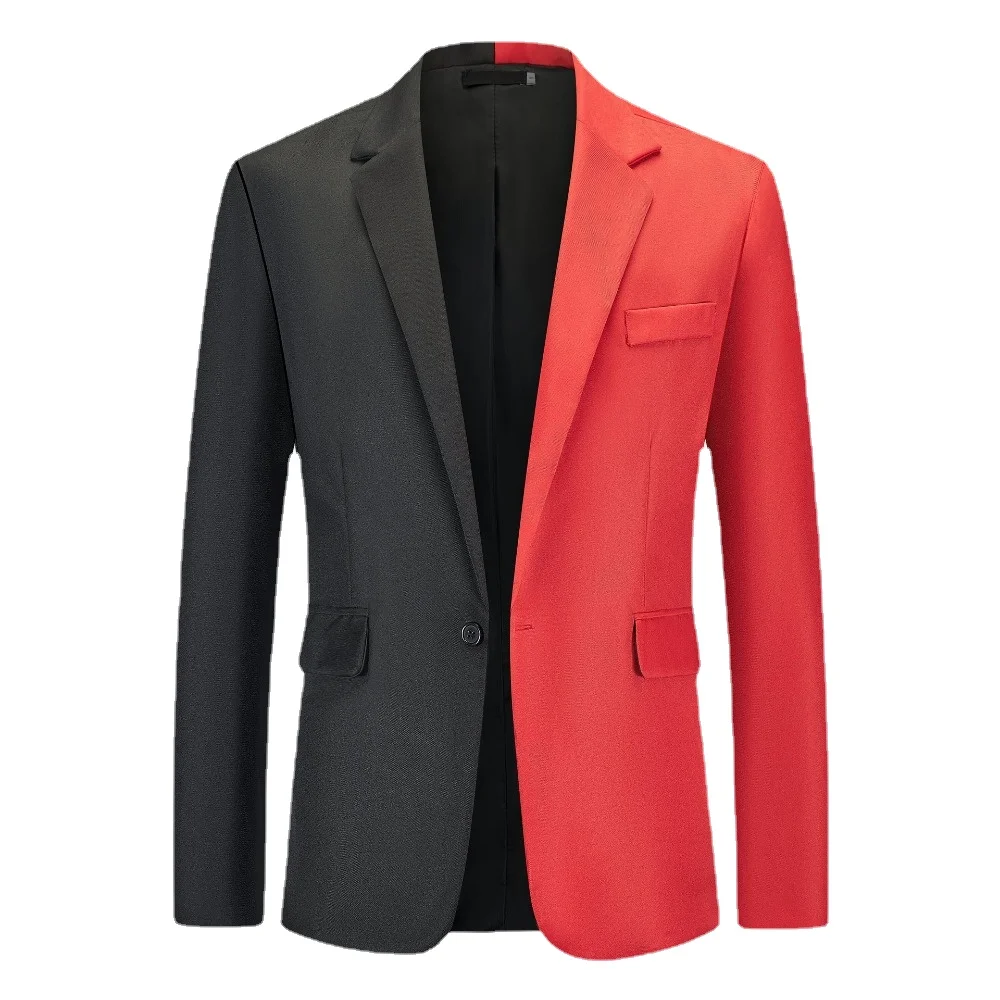 

Men Stylish Red Black Patchwork Blazer Suit Jacket Brand Notched Lapel One Button Stylish Blazer Men Dinner Party Casual Tops