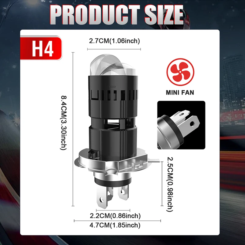 Ultra-Bright H4 LED Projector Lens Headlight with Wireless Turbo Cooling System, 6000K Plug and Play