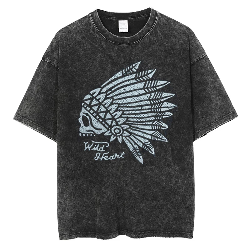 

Showa Готическая примитивная племенная футболка с черепом, уличная одежда в стиле хип-хоп, Высококачественная Хлопковая мужская Винтажная футболка с коротким рукавом